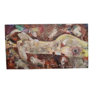 1990s Nude Lady Oil Painting Collage Signed by Artist For Sale
