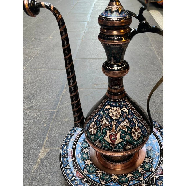 Boho Chic Large Handmade Floral Water Pitcher with Plate For Sale - Image 3 of 11