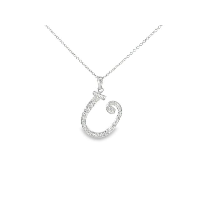 Modern 18K White Gold Diamond U Initial Pendant Slide Estate For Sale - Image 3 of 3