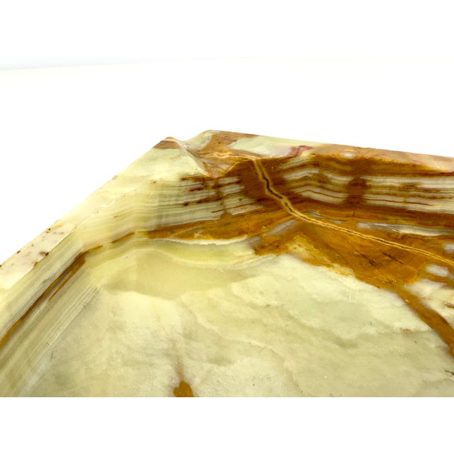 Cream Vintage Banded Onyx Stone Square Ashtray Catchall For Sale - Image 8 of 9