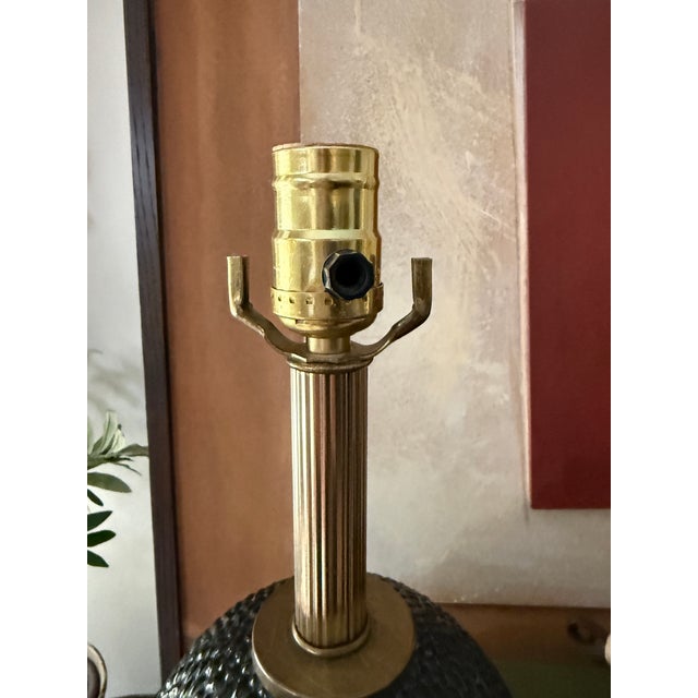 Glass Vintage Swedish Green Textured Glass Table Lamps - A Pair For Sale - Image 7 of 12