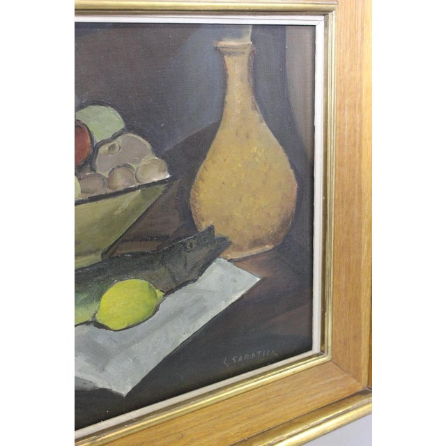 Oil on canvas by L. SABATIER, still life with trout and fruit bowl, dimension without frame 61/46 cm, circa 1940, all in...
