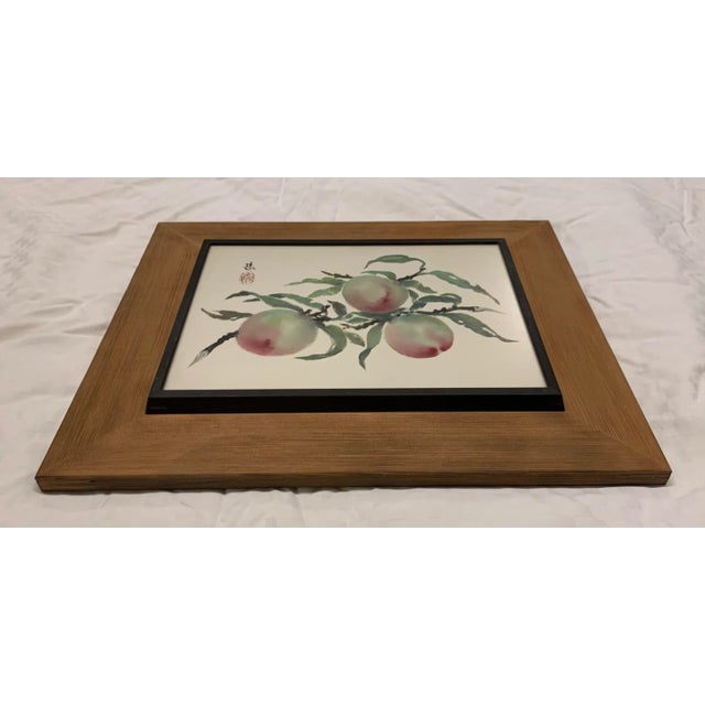 1970s Vintage Japanese Watercolor Artwork in Bamboo Frame For Sale - Image 5 of 9
