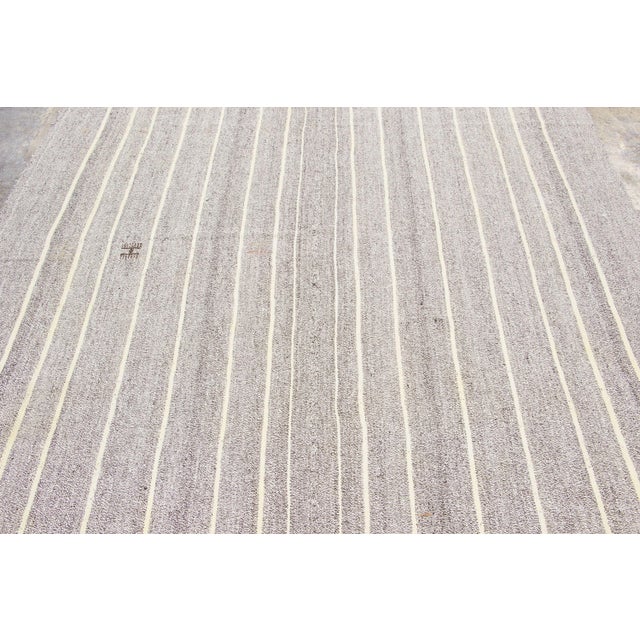 1950s Vintage Turkish Kilim Exotic Yarn Rug With Ivory Stripes by Rug & Kilim, 1950-1959 For Sale - Image 5 of 8