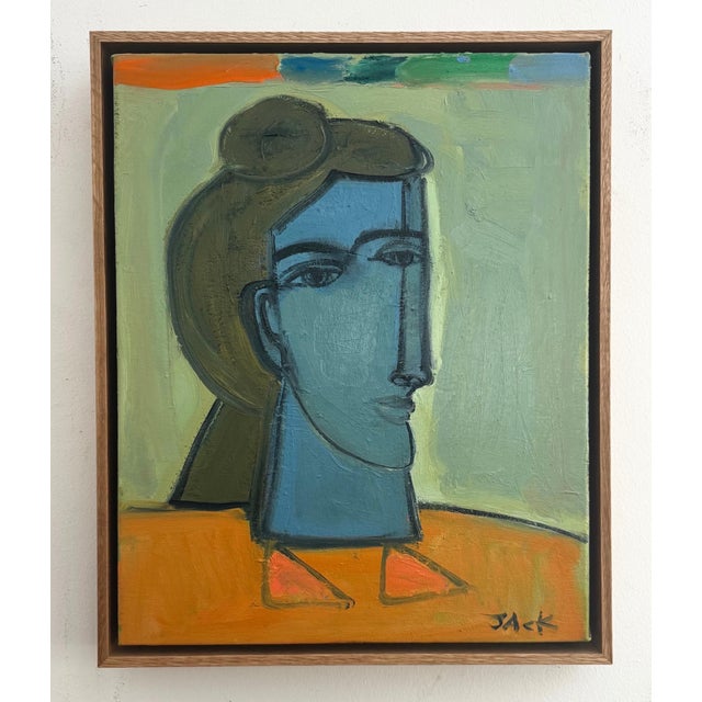 20"x 16" acrylic, oil on canvas. Framed in a white oak floater frame. Overall dimensions: 21.5"h x 17.5"w x 2.25"d....