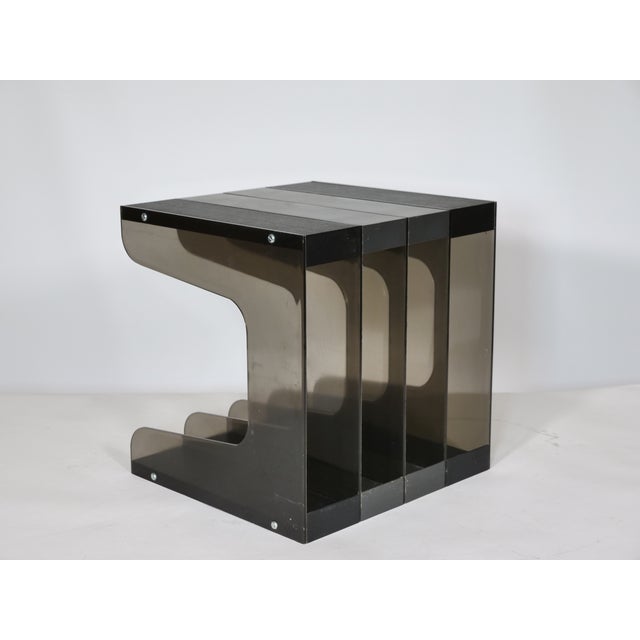 1970s Space Age Vinyl Stand in Smoked Acrylic Glass, 1970s For Sale - Image 5 of 16
