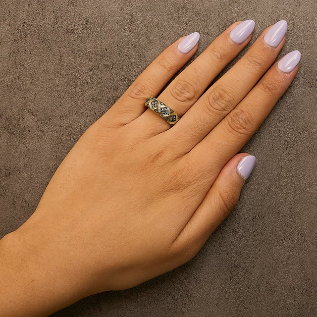 Early 21st Century 10K Yellow Gold Plated .925 Sterling Silver 3/8 Cttw Champagne Diamond Geometric Style Band Ring - Size 7 For Sale - Image 5 of 6