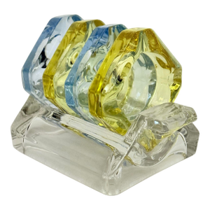 Vintage Palm Beach Regency Dorothy Draper Style "Bridge Party" Nesting Glass Ashtray / Catchall Set in Topaz & Sapphire – 5 Piece Caddy