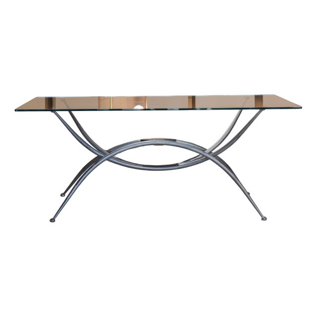 Sculptural Centre Table with Glass Top and Wrought Iron Frame For Sale
