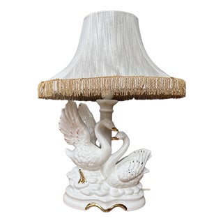 Vintage Porcelain Swan Table Lamp, 1970s For Sale