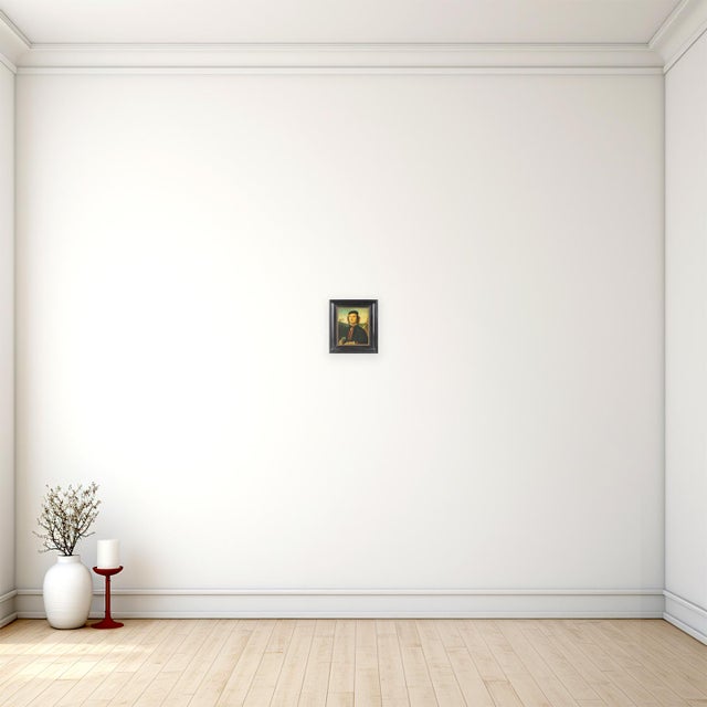 Rustic European Diminutive Antique Portrait Painting of Francesco Dell Opere, After Pietro Perugino For Sale - Image 3 of 3