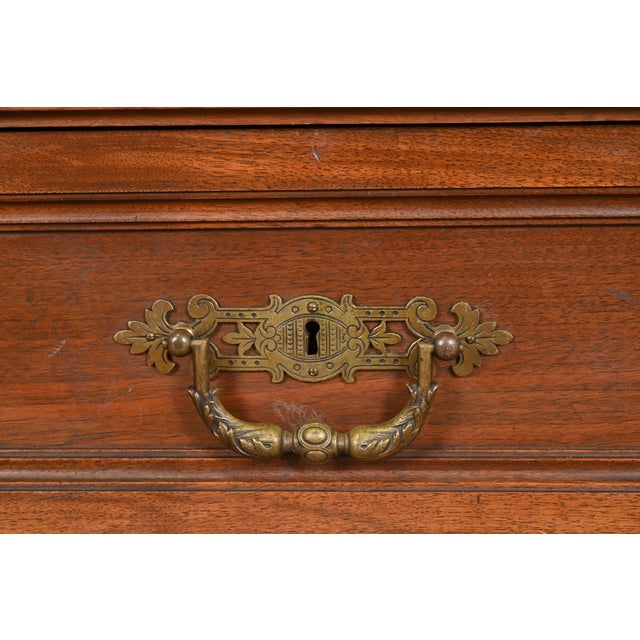 Wood Herter Brothers Style Monumental Antique Eastlake Victorian Carved Walnut and Burl Wood Triple Bookcase Cabinet For Sale - Image 7 of 13