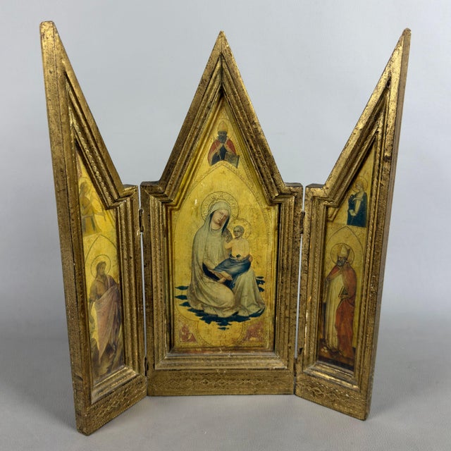 Vintage Italian Sacred Triptych Gilded Wood Gold Background, 1960s For Sale - Image 11 of 11