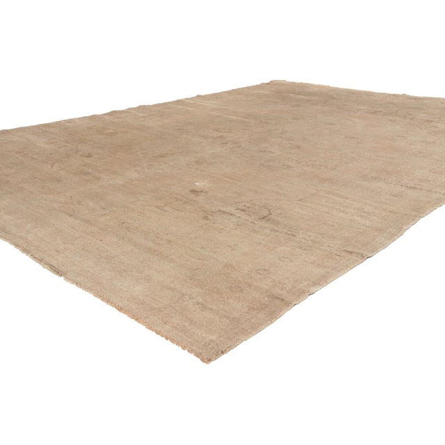 52463 Vintage Turkish Muted Oushak Rug, 06'08 x 09'06. A Whispered Garden: Vintage Turkish Oushak Masterpiece of Serene...
