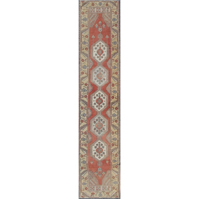 Burnt Orange Narrow Runner Vintage Turkish Oushak Runner 2'6 X 12'6 For Sale - Image 8 of 8