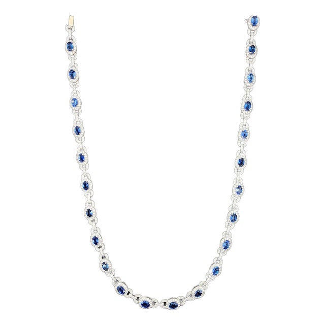 13.20 Ct Natural Sapphire & Diamond Necklace For Sale