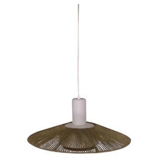 White Glass Ceiling Lamp with Teak Rim, 1970s For Sale