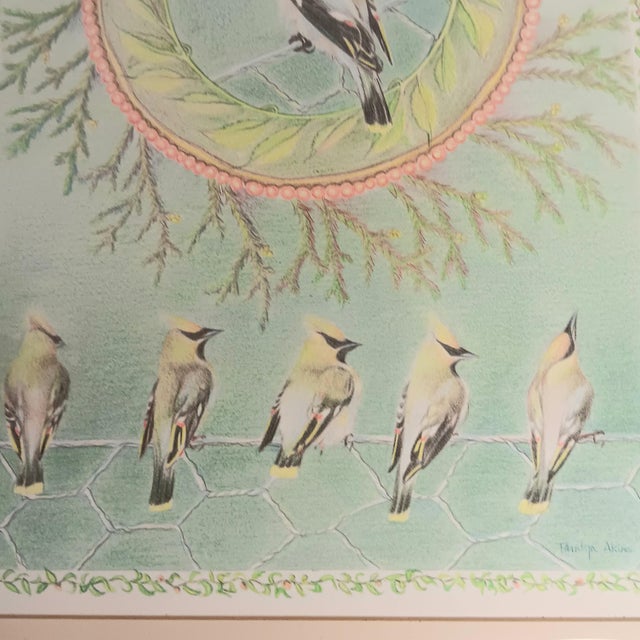 Paint Cedar Waxing Birds Giclee Print Tamlyn Akins Soft Pastel Colors Mat Framed 13x17 For Sale - Image 7 of 16