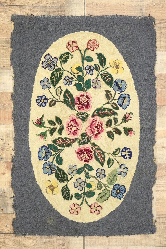 Antique American Floral Hooked Rug - 02'05 X 03'06 | Chairish