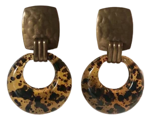 1980s Faux Tortoise Lucite and Gold Door Knocker Earrings, A Pair