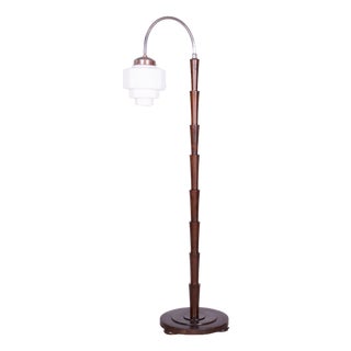 Cubism Floor Lamp in Beech and Chrome-Plated Steel, 1920s For Sale