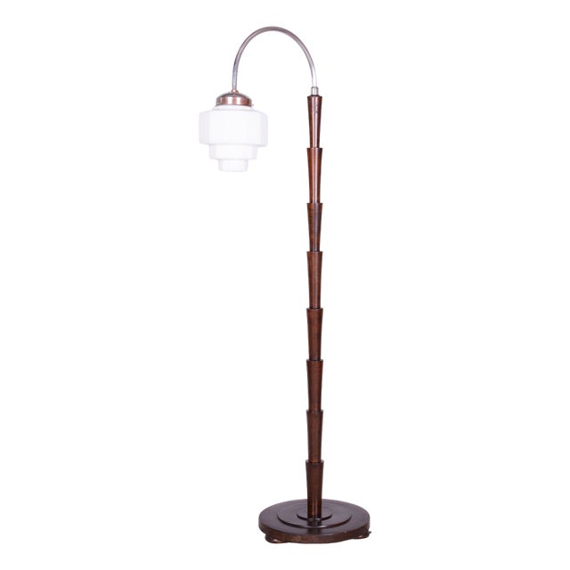 Cubism Floor Lamp in Beech and Chrome-Plated Steel, 1920s For Sale