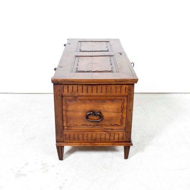 18th Century French Louis XVI Period Carved Walnut Coffer With Marquetry For Sale - Image 16 of 18