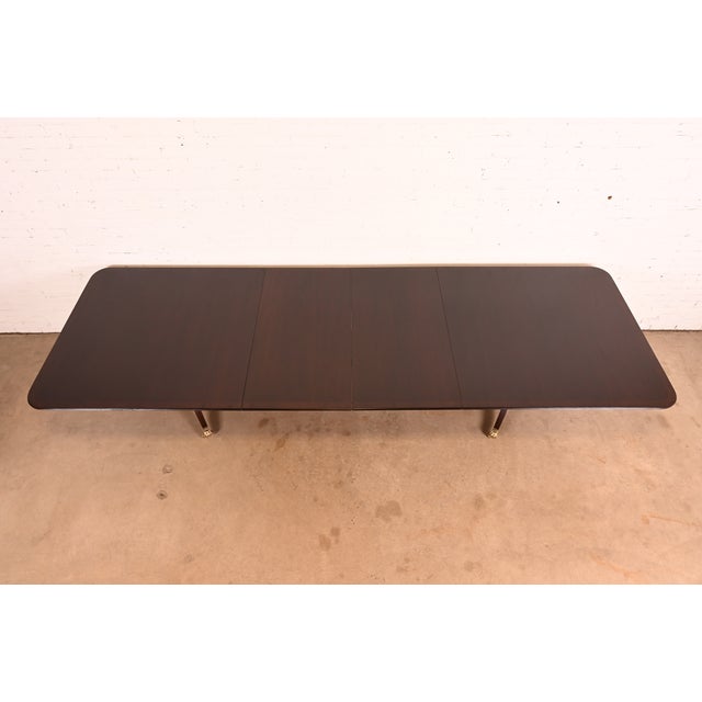 1980s Baker Furniture Style Georgian Mahogany Double Pedestal Extension Dining Table, Newly Refinished For Sale - Image 5 of 12