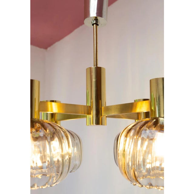 Mid-Century Brass Pendant Light with Glass Tulips, 1960s For Sale - Image 6 of 9