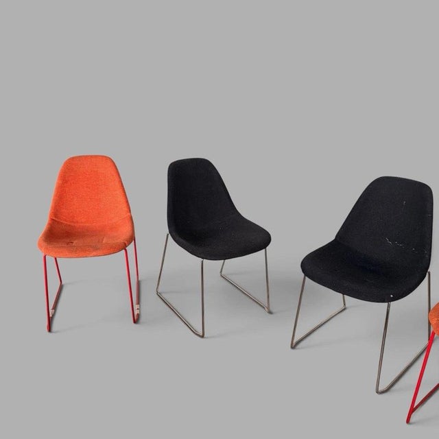 Mid-Century Stackable Egg Dining Chairs Orange and Black, Set of 4 For Sale - Image 4 of 7