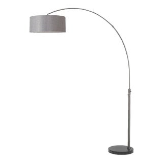 92-Inch Adjustable Mid Century Arc Floor Lamp, 1960s - Modern Style, Cashmere Gray Dum Lampshade, Black Marble Base For Sale