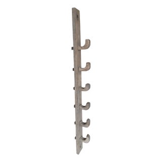 Antique English Oak Stable Harness Rack with Six Wooden Hooks, 1800s For Sale