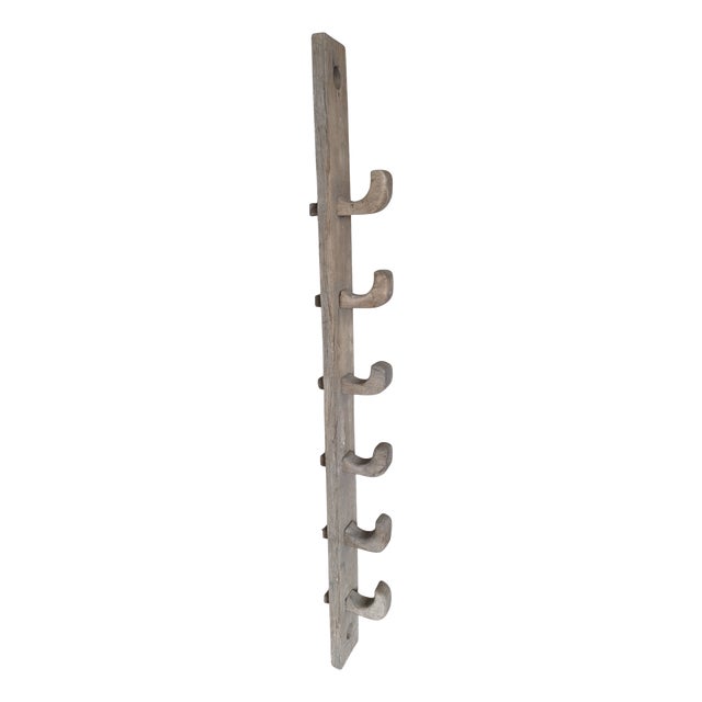 Antique English Oak Stable Harness Rack with Six Wooden Hooks, 1800s For Sale