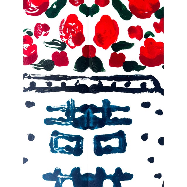 “Ruby” Contemporary Rorschach Double Happiness Ginger Jar Floral Still Life Mixed-Media Painting on Paper by Dorothy Art For Sale - Image 4 of 5