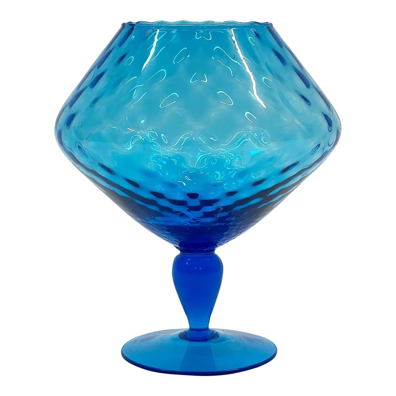 Italian Mid-Century Modern Empoli Blue Diamond Optic Art Glass