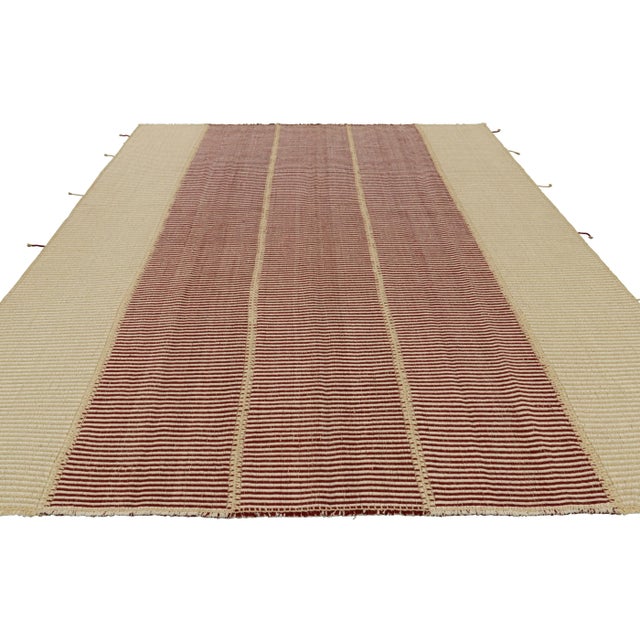 2010s Rug & Kilim’s Contemporary Kilim in Red and Beige Textural Stripes For Sale - Image 5 of 7