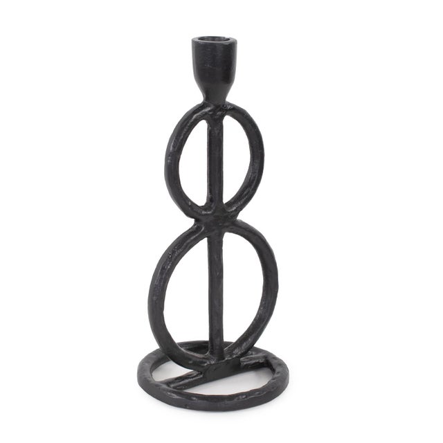 Kenneth Ludwig Chicago Double Circle Arman Aluminum Candlestick in Black For Sale - Image 4 of 11