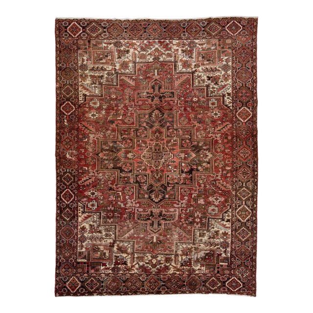 Vintage Persian Handmade Wool Rug With Allover Design in Rust For Sale