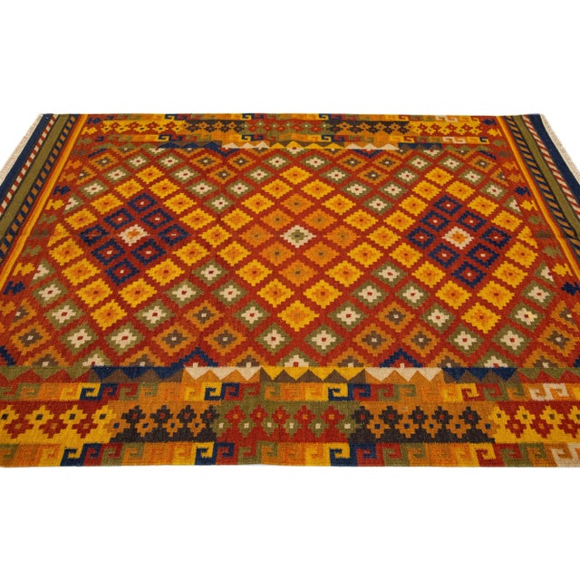 2020s 2020s Modern Kilim Handmade Multicolor Geometric Wool Rug For Sale - Image 5 of 7