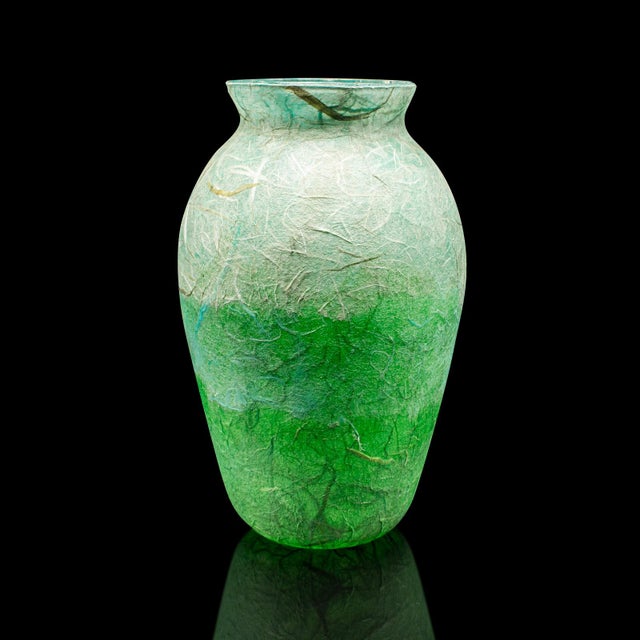 This is a small contemporary posy jar. An English, art glass and straw silk baluster urn by Margaret Johnson. Eye-catching...