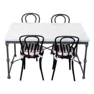 Crate and Barrel Marble Top Dining Set With 4 Chairs For Sale