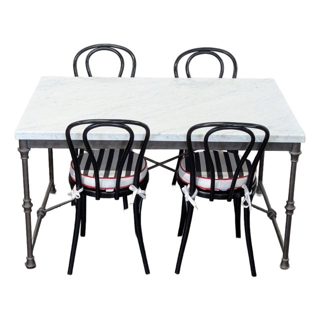 Crate and Barrel Marble Top Dining Set With 4 Chairs For Sale