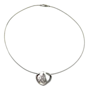 Koesia Diamond 18k White Gold Concave Leaf Pendant Cable Choker Necklace
