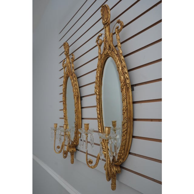 Age: Approx: 30 Years Old Details: 9D Gold Finish Beveled Glass Mirror High Quality Construction Crystal Prisms & Bobaches...