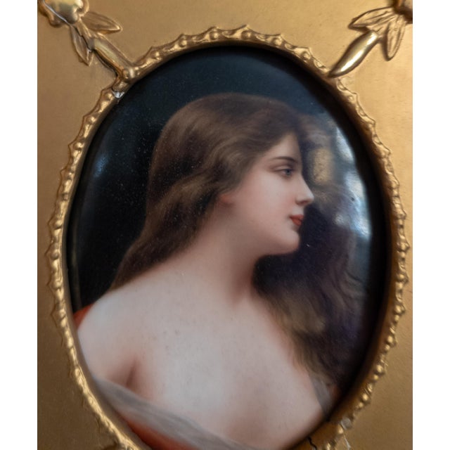 Gold 19th Century German KPM Style Miniature Portrait on Porcelain in Shadowbox Frame For Sale - Image 8 of 18