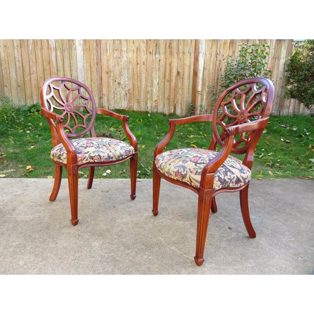 Vintage Hickory Chair Co Mahogany Spider Back Captain's Side Chair Pair For Sale - Image 12 of 16