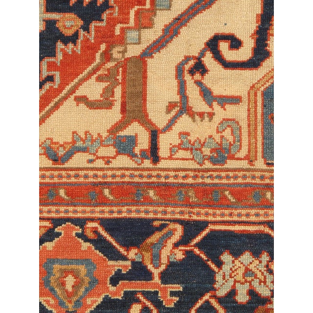 Late 19th Century Antique Persian Serapi Carpet Handmade Oriental Rug Light Blue, Ivory, Rusty Red For Sale - Image 5 of 12