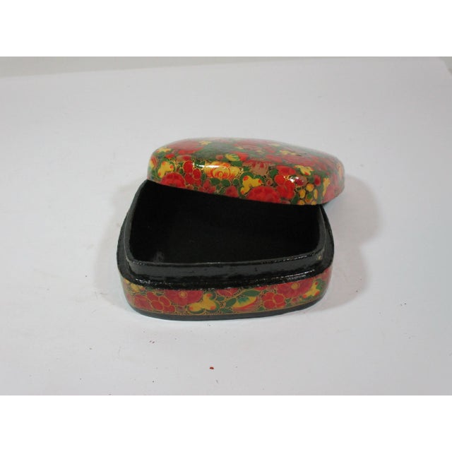 Red 1970s Kashmir Papier Mache' Floral Box For Sale - Image 8 of 10