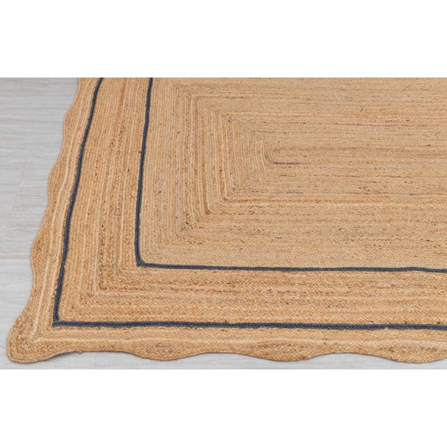 Navy Blue Navy Blue Jute Scalloped Rug Weave 4x6Ft. For Sale - Image 8 of 12