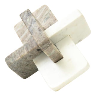Contemporary Marble Sculpture of Intersecting Planes and Angles Off White, Tan, Champagne, Beige, Gray For Sale